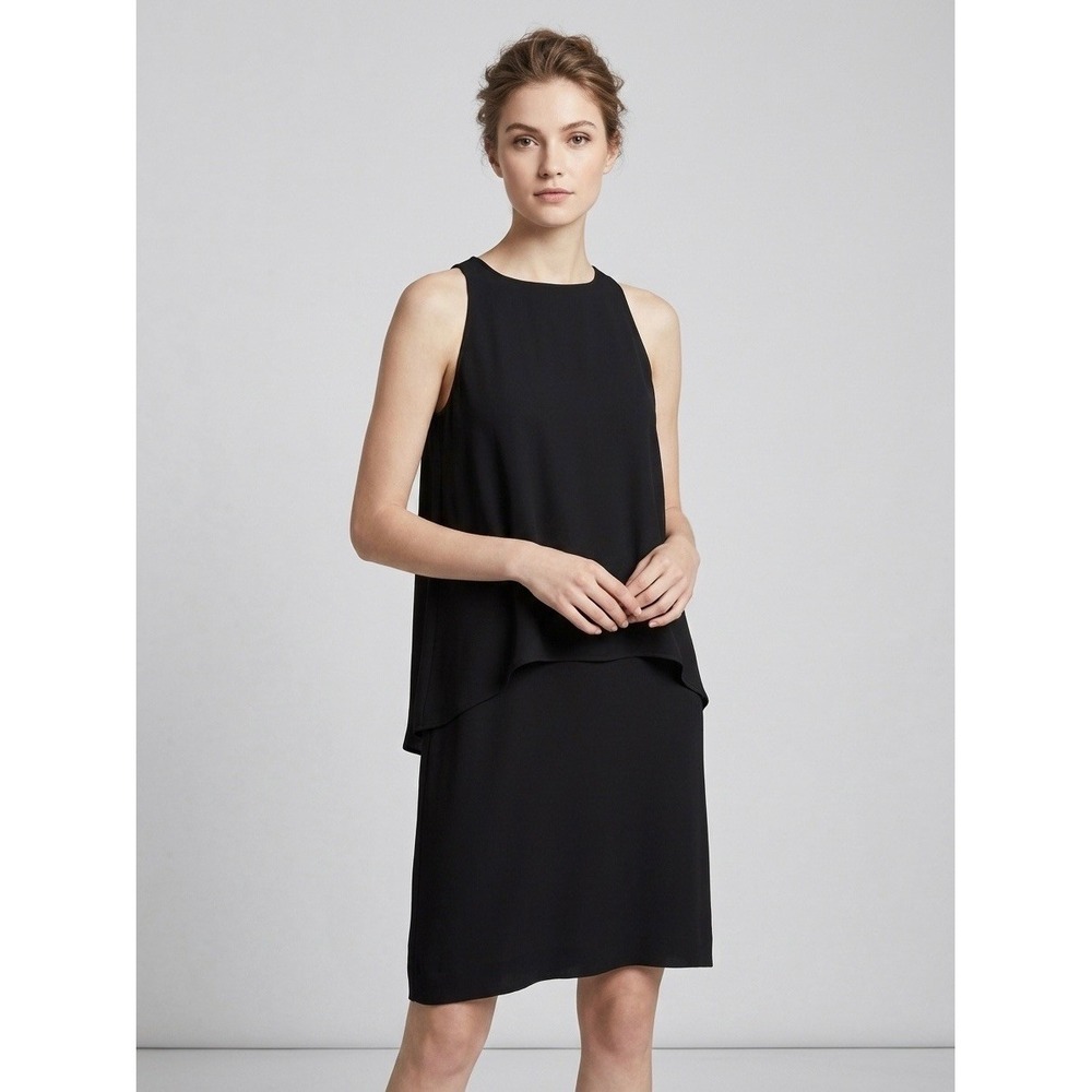theory layered dress Lyall Black Silk Tiered Double Layer Sleeveless Shift D1002601 Sz 2 Ladies dresses